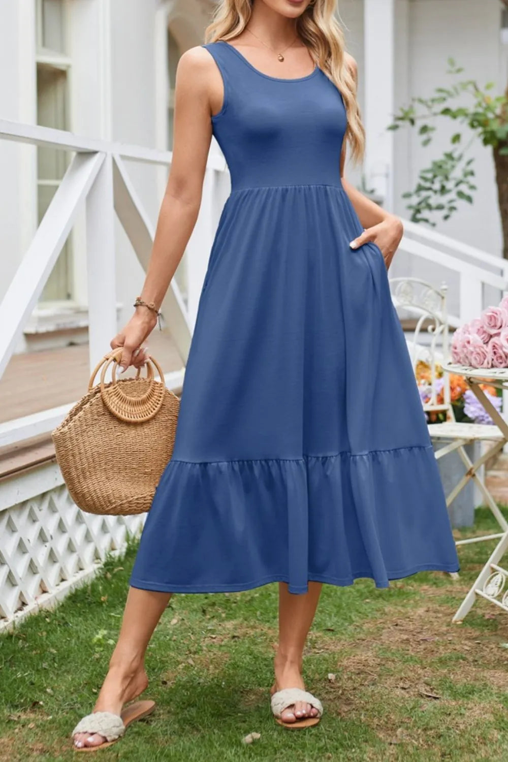 Round Neck Wide Strap Tank Dress - alternate view 2