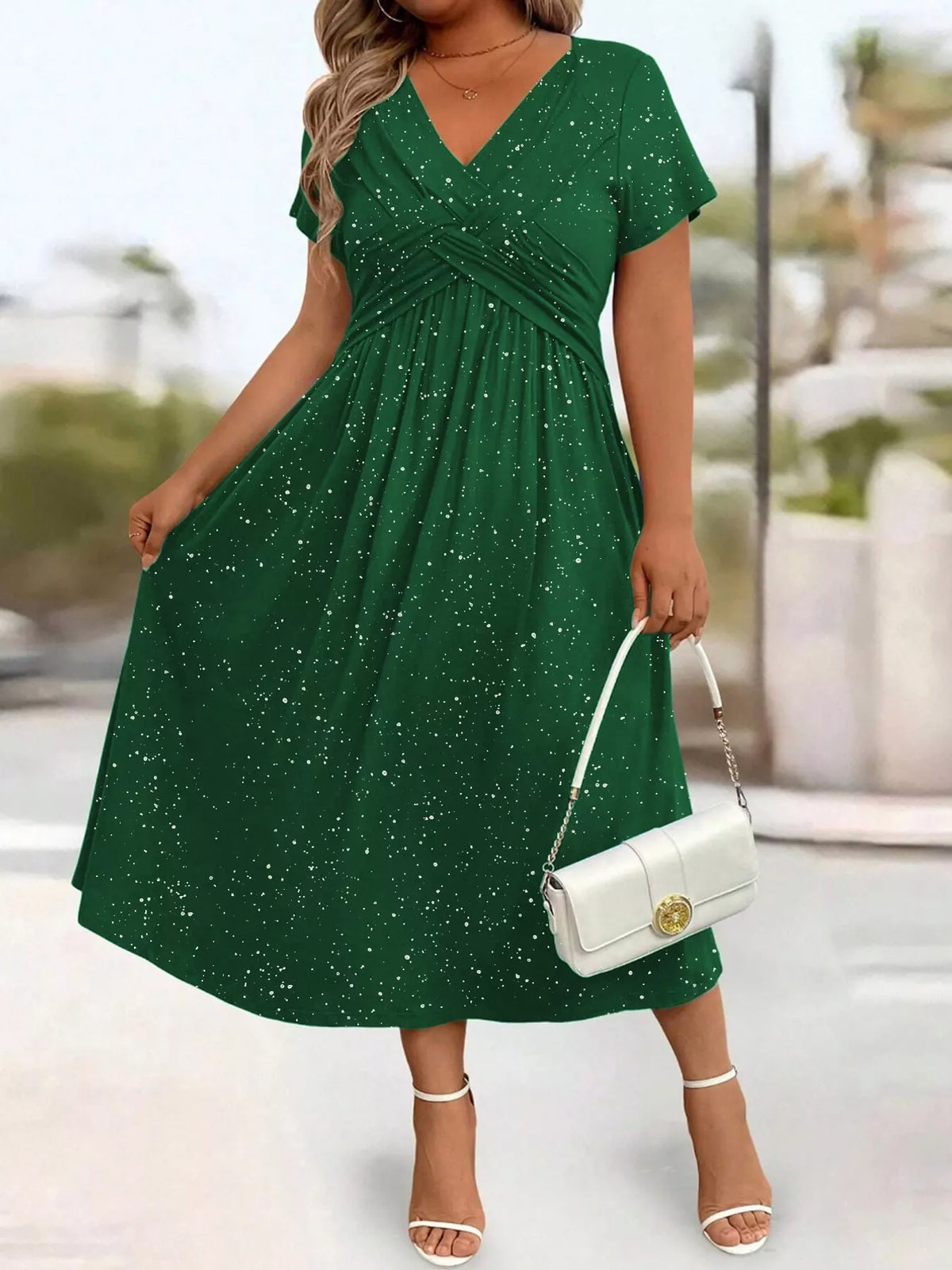 Full Size Twisted Front Short Sleeve Midi Dress with Pockets Plus Size - alternate view 11