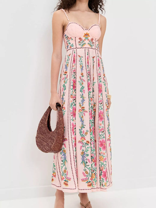 Floral Print Sweetheart Neck Dress - alternate view 2