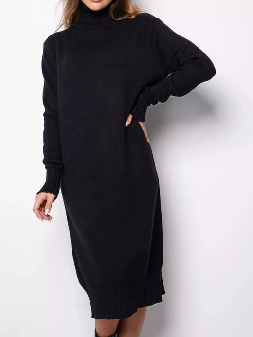 Turtleneck Ribbed Knit Sweater Dress - alternate view 4