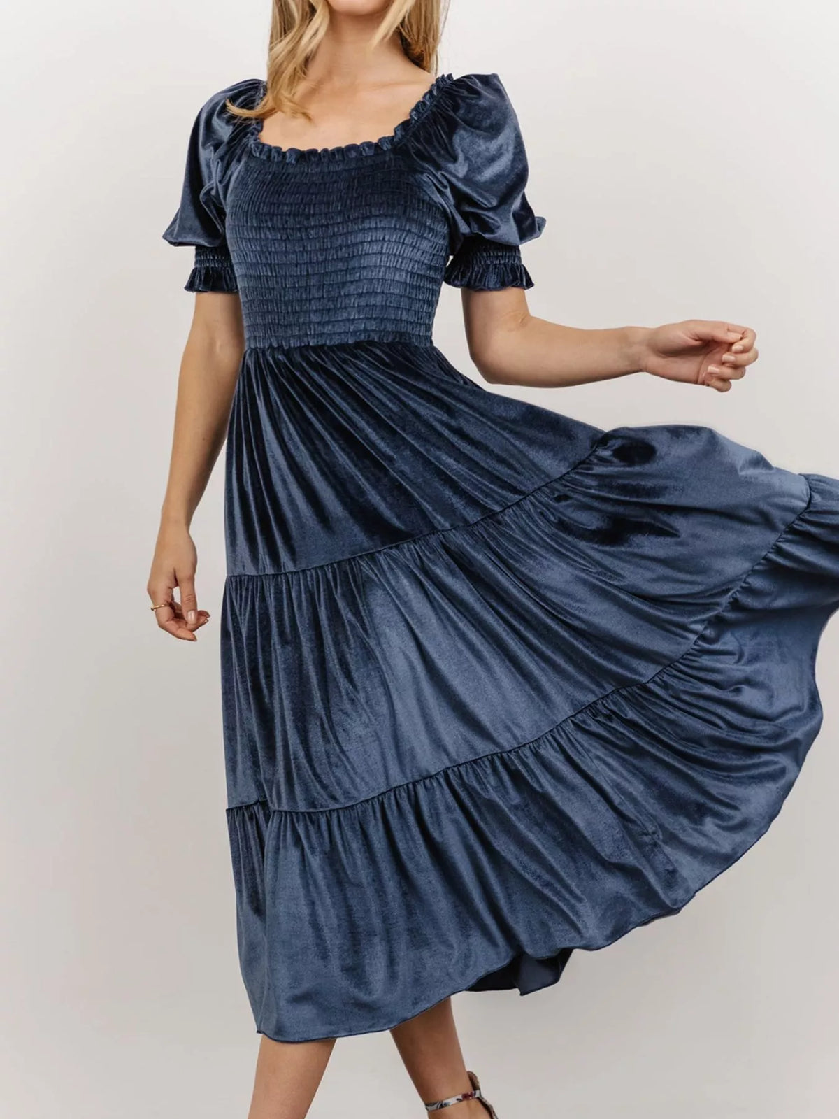Velvet Smocked Tiered Midi Dress - alternate view 2
