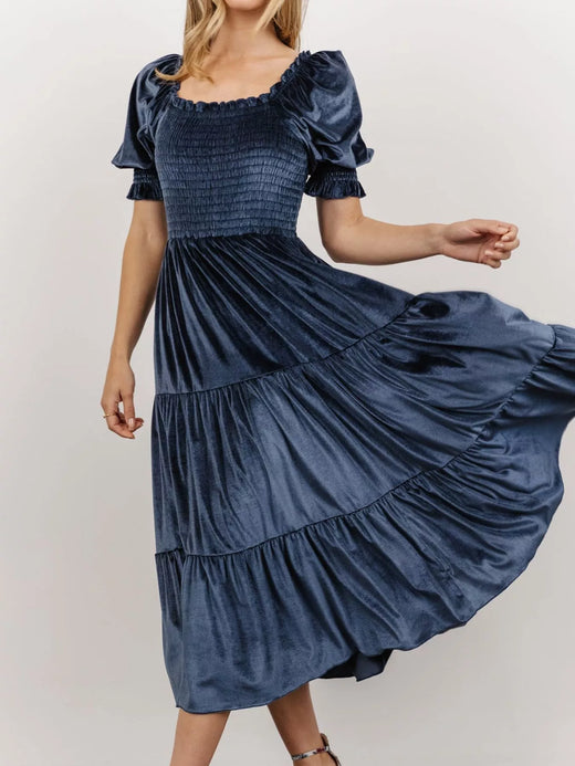 Velvet Smocked Tiered Midi Dress - alternate view 2