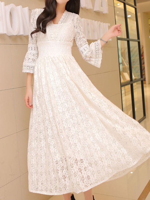 Lace 3/4 Sleeve Midi Dress - alternate view 3