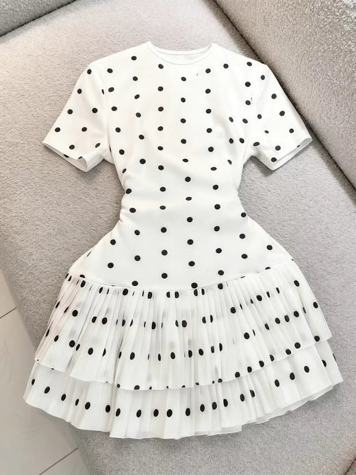 Polka Dot Pleated Hem Mini Dress - alternate view 3
