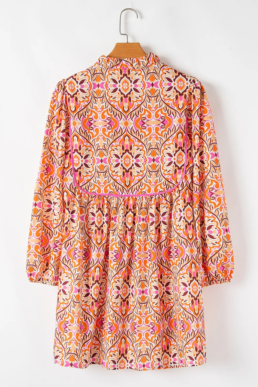 Printed Tie Neck Long Sleeve Mini Dress - alternate view 6
