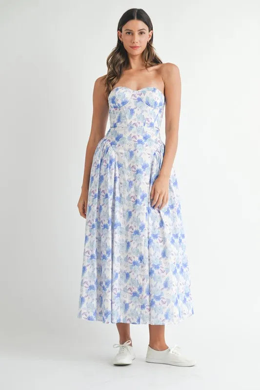 MABLE Sweetheart Neckline Floral Printed Midi Dress - alternate view 2