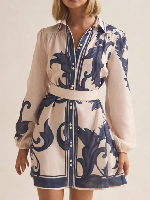 Printed Long Sleeve Shirt Dress - alternate view 5