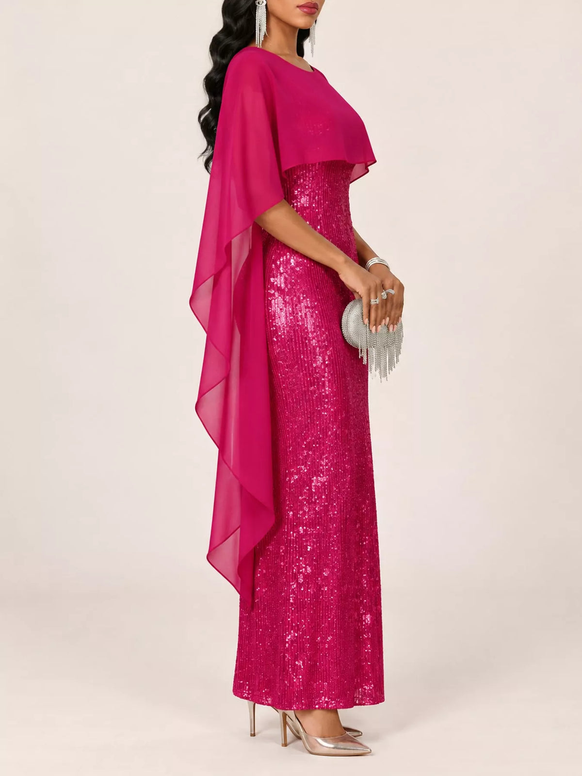 Sequin Cape Overlay Evening Dress - alternate view 27
