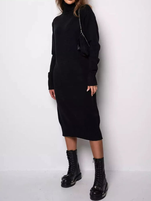 Turtleneck Ribbed Knit Sweater Dress - alternate view 5