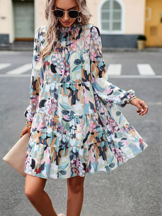 Printed Long Sleeve Mini Dress