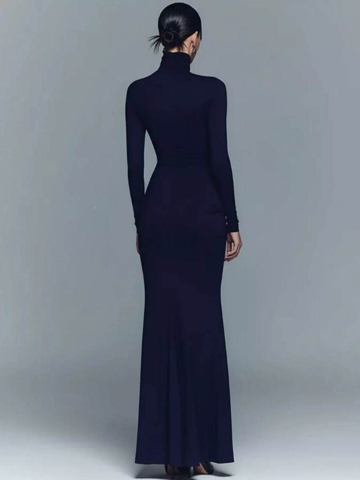 Turtleneck Long-Sleeve Ruched Maxi Dress - alternate view 3