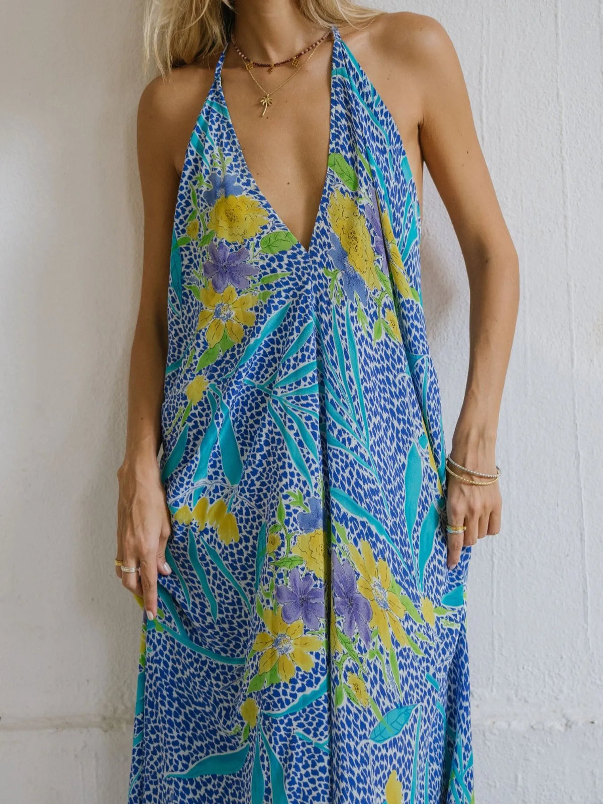 Asymmetrical Hem Printed Halter Neck Dress - alternate view 9