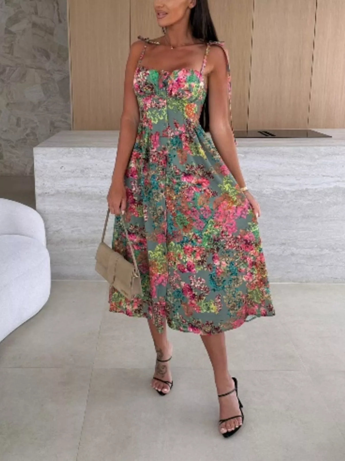 Printed Tie-Strap Midi Dress - alternate view 10
