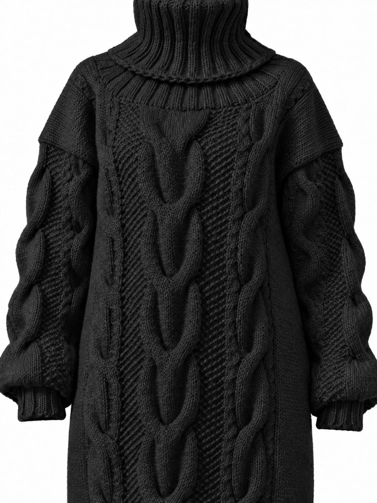 Full Size Oversized Chunky Cable Knit Turtleneck Sweater Dress Plus Size - alternate view 17