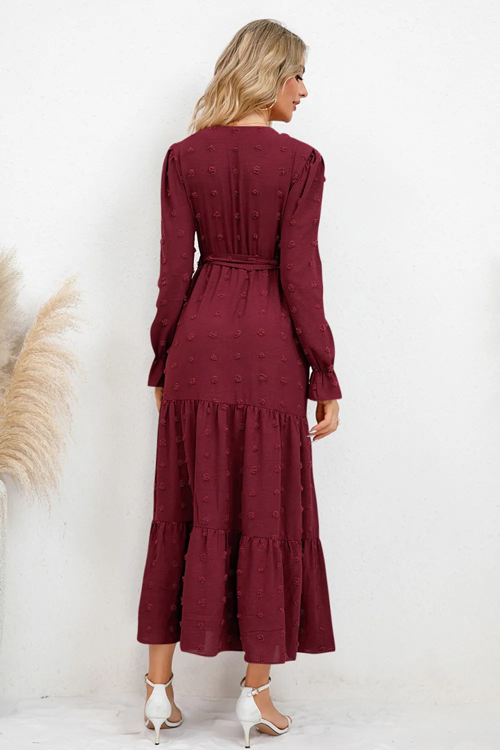 Swiss Dot Tied Surplice Flounce Sleeve Dress - alternate view 5