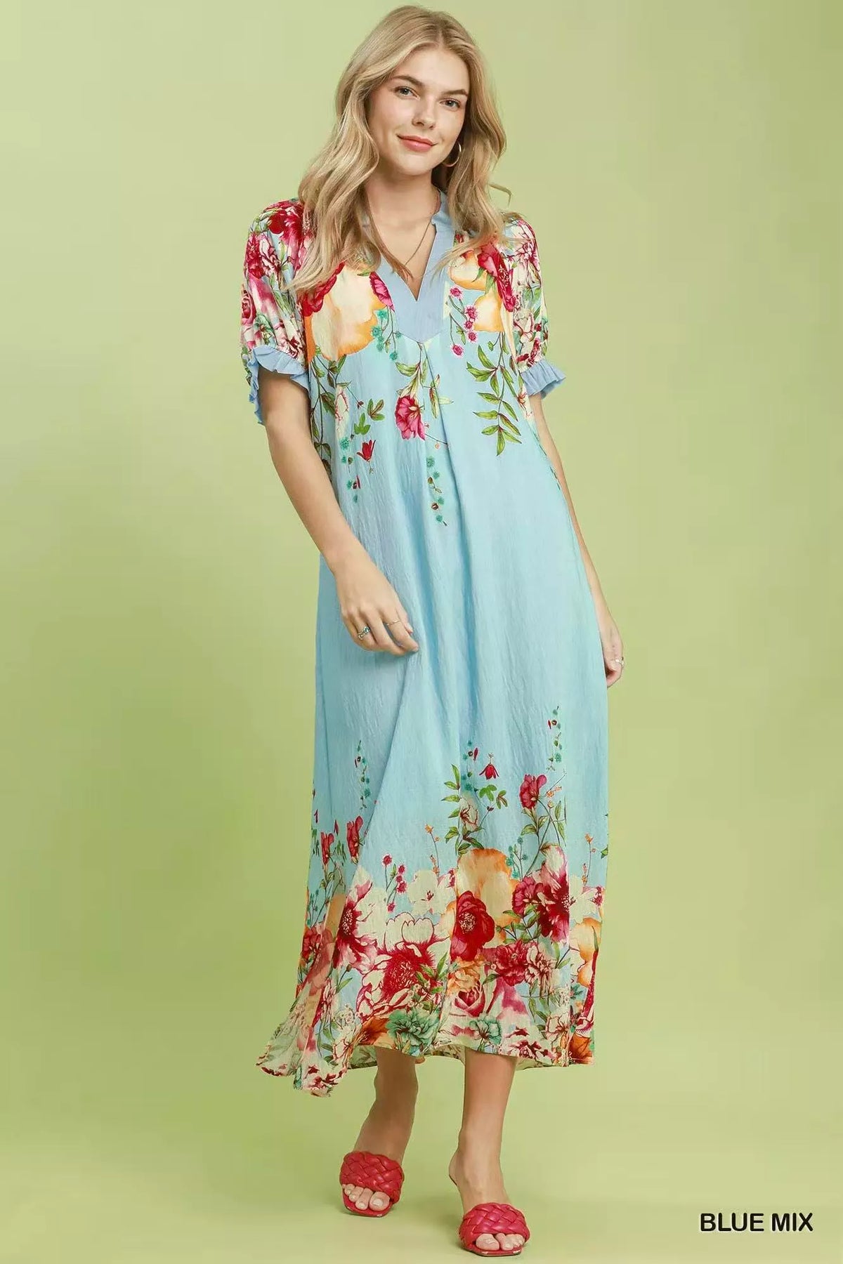 Mix Floral Border Print Midi Dress - alternate view 2