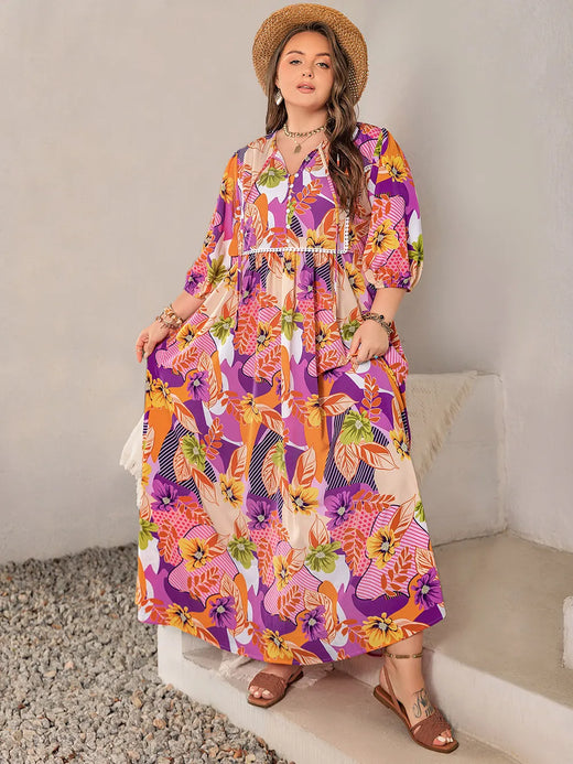 Printed Tie Neck Maxi Dress - alternate view 4
