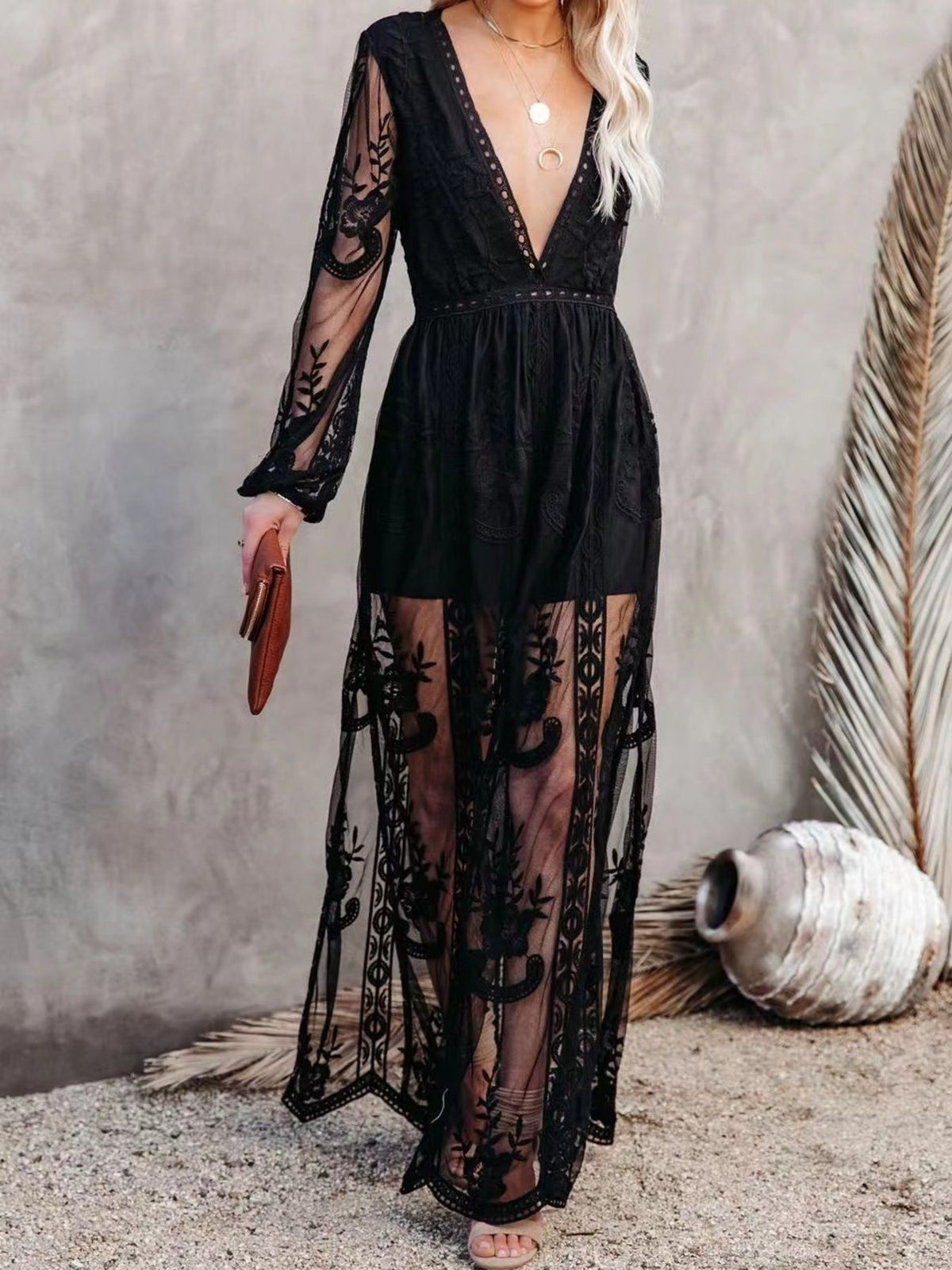Floral Lace Slit Maxi Dress - alternate view 9
