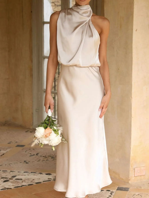 Asymmetrical Ruched Sleeveless Midi Dress - alternate view 2