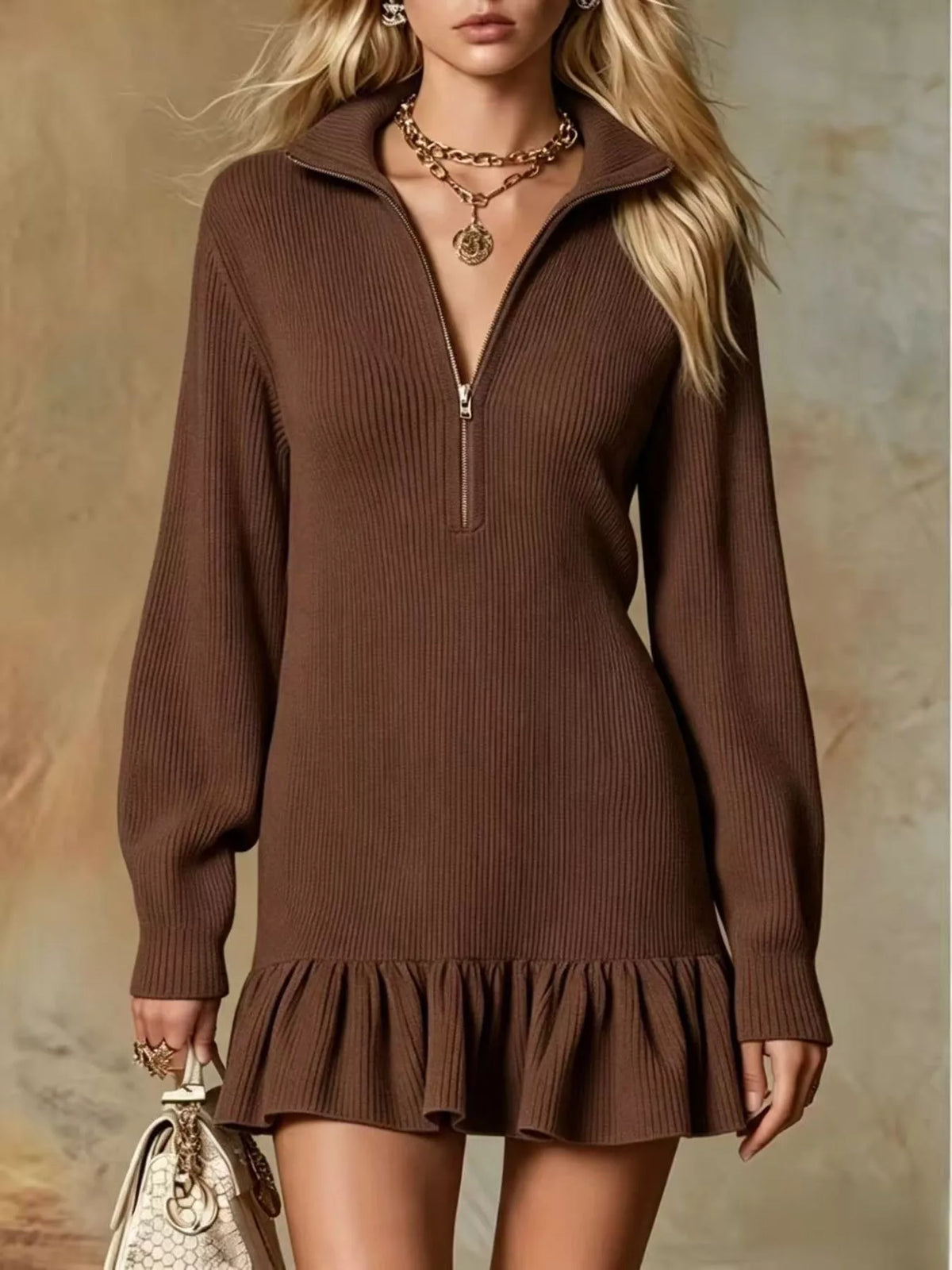 Ruffle Hem Half Zip Dress - alternate view 7