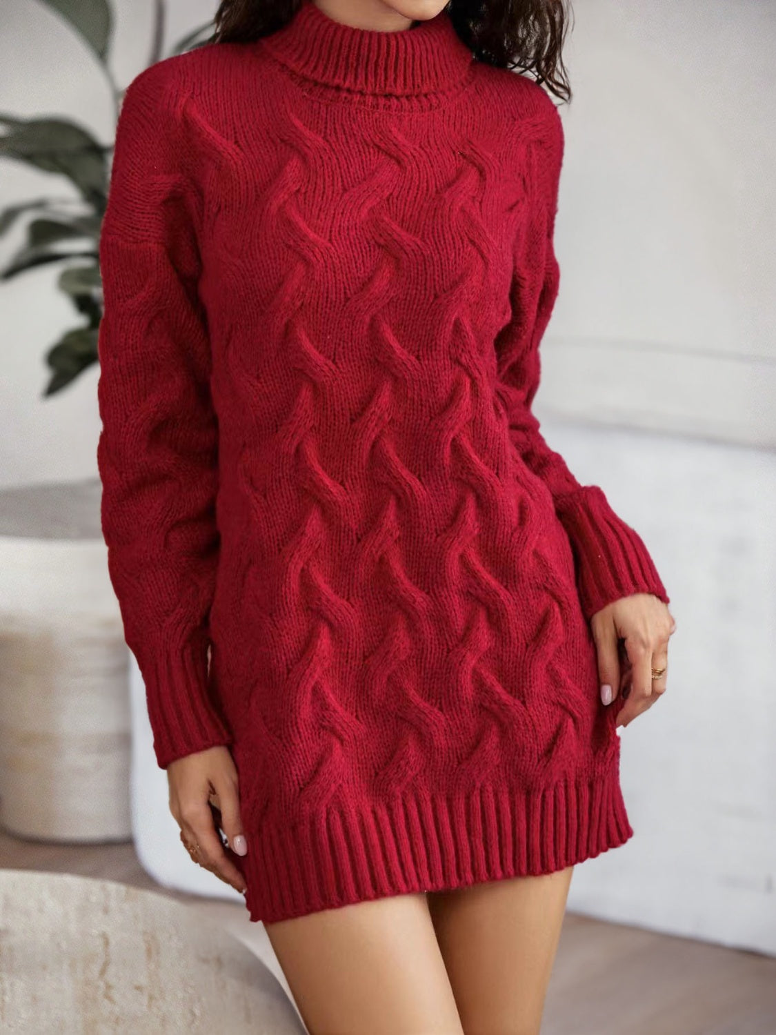 Cable-Knit Turtleneck Sweater Dress - alternate view 8