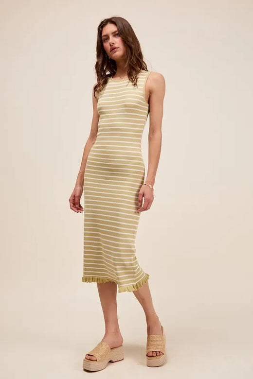SO ME Stripe Sleeveless Sweater Knit Maxi Dress With Ruffled Hem - alternate view 3
