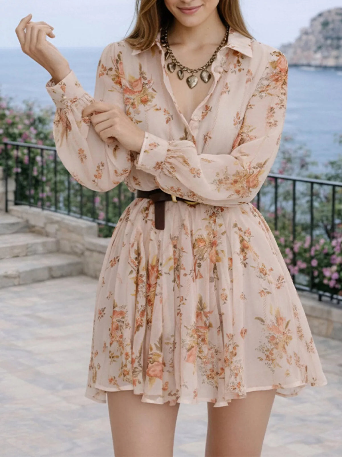 Floral Print Long Sleeve Shirt Dress Plus Size - alternate view 5