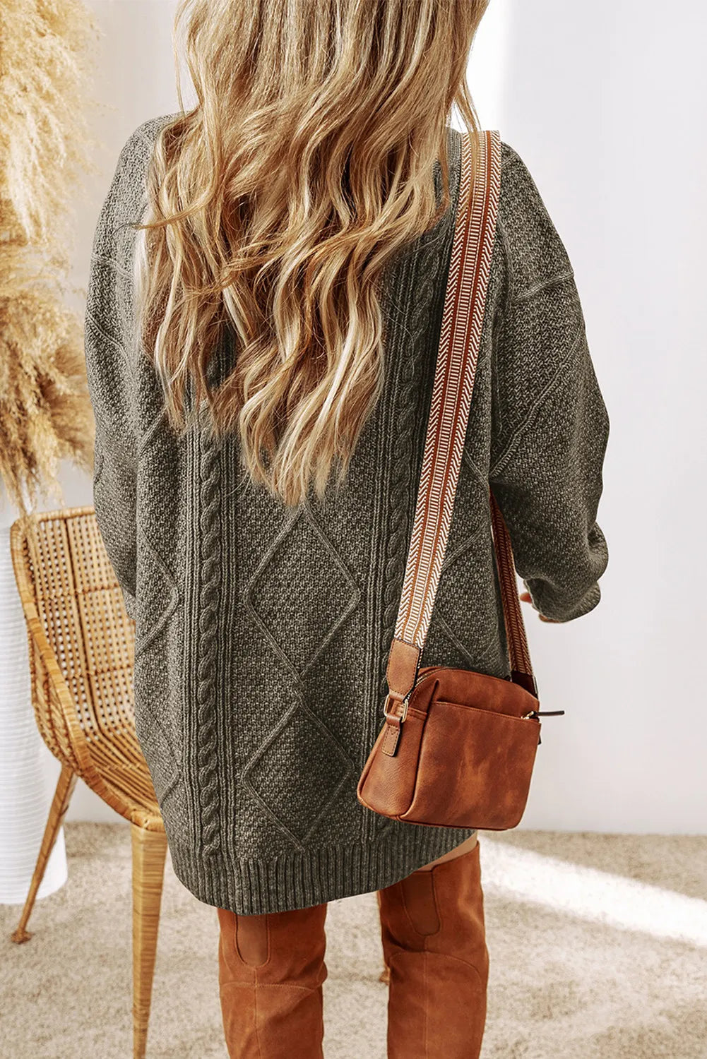 Cable-Knit Round Neck Sweater Dress - alternate view 2