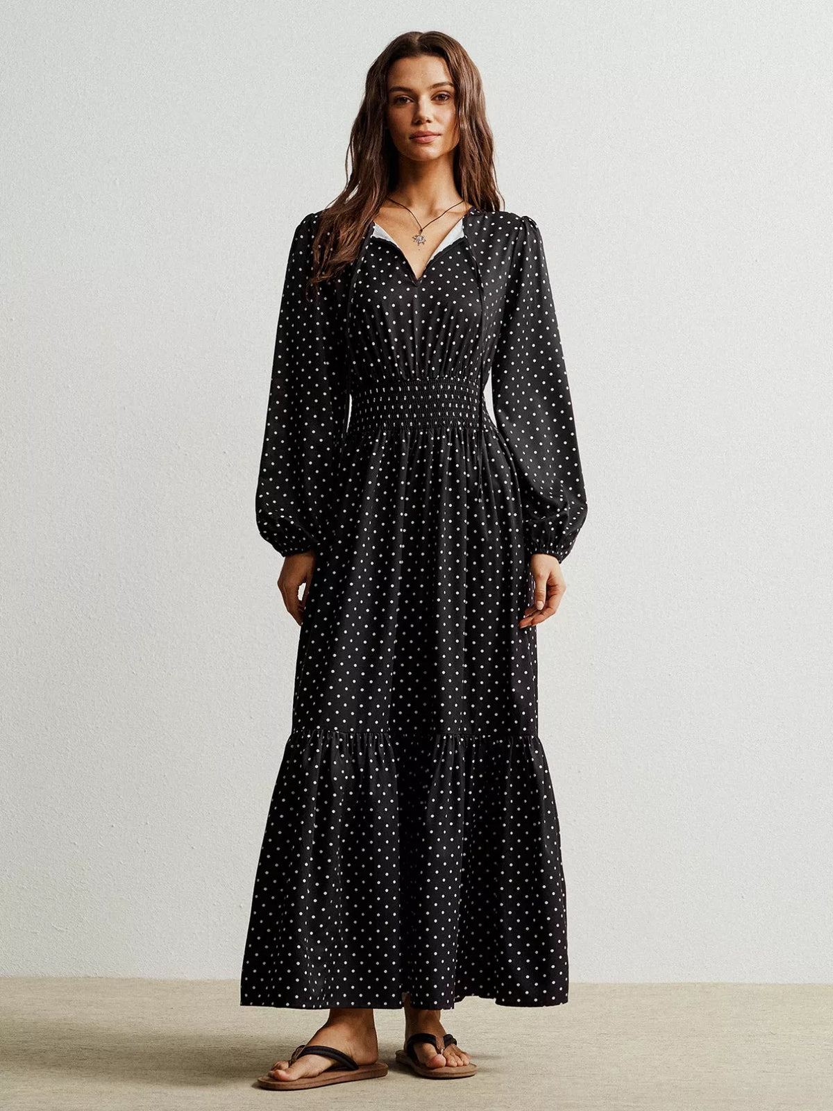Polka Dot Long Sleeve Maxi Dress - alternate view 6