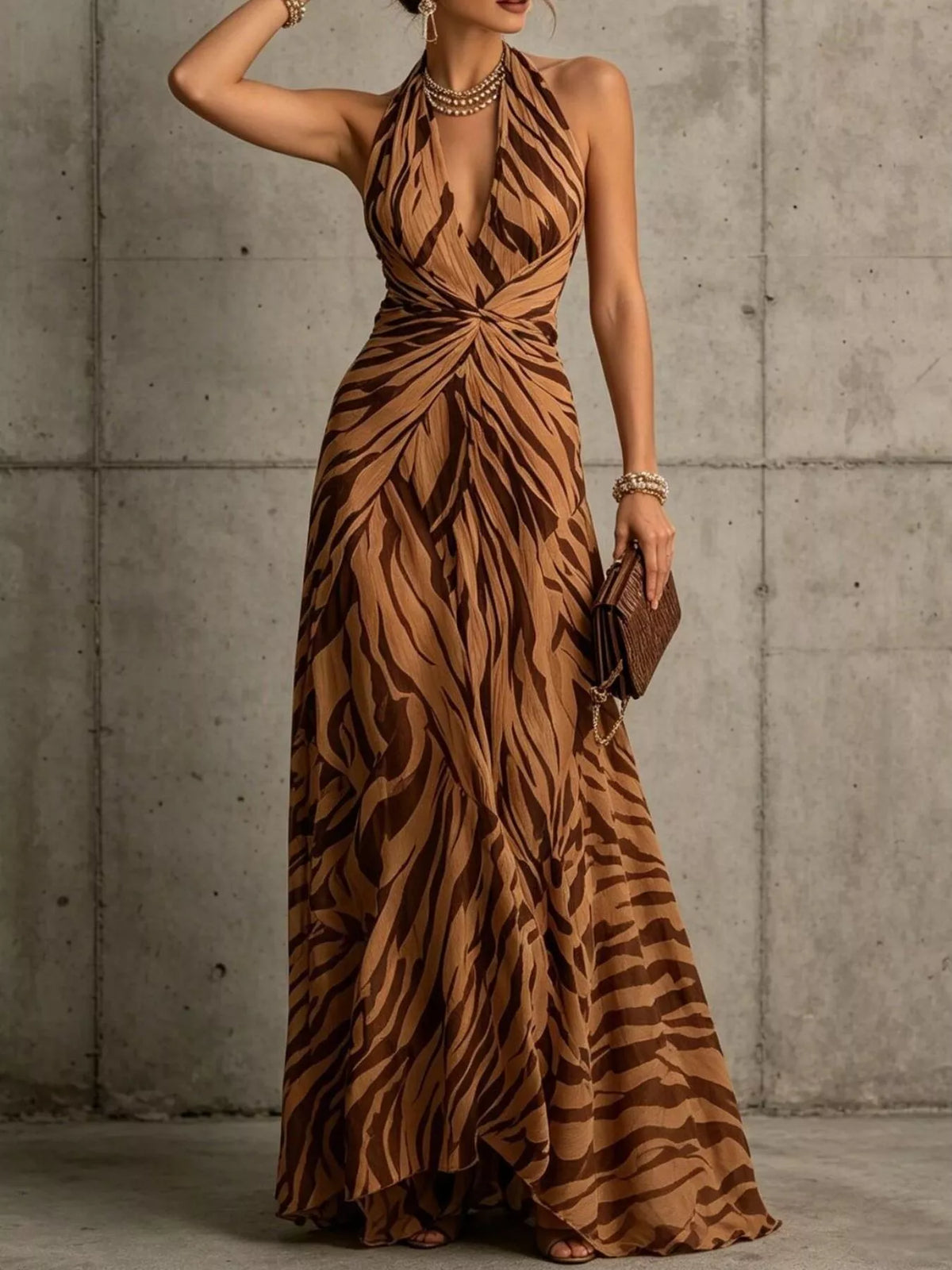 Halter Neck Ruched Maxi Dress - alternate view 8