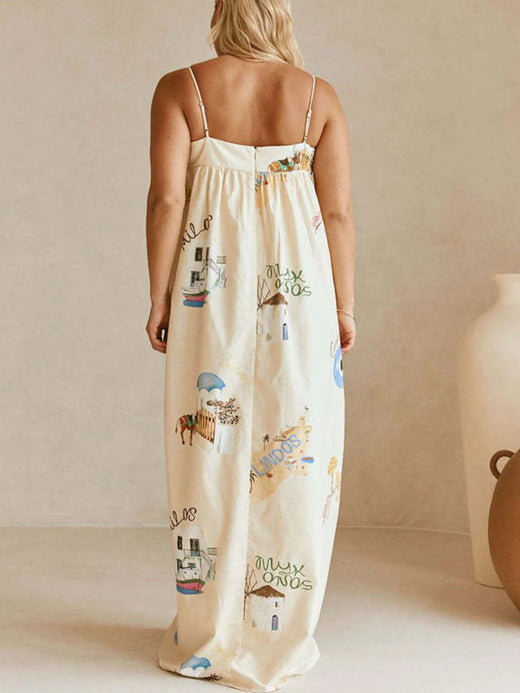 Bohemian Print Cami Maxi Dress with Pockets - alternate view 4