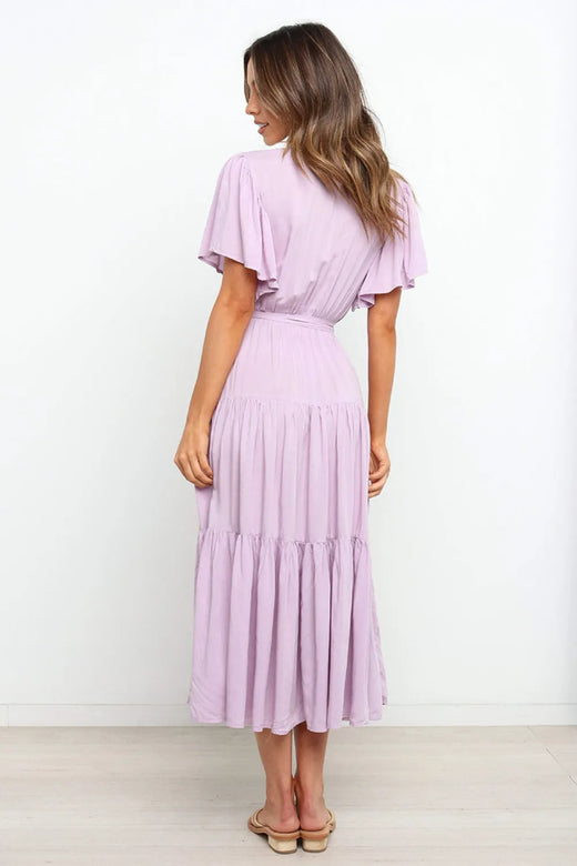 Tied Back Tiered Short Sleeve Midi Dress - alternate view 4