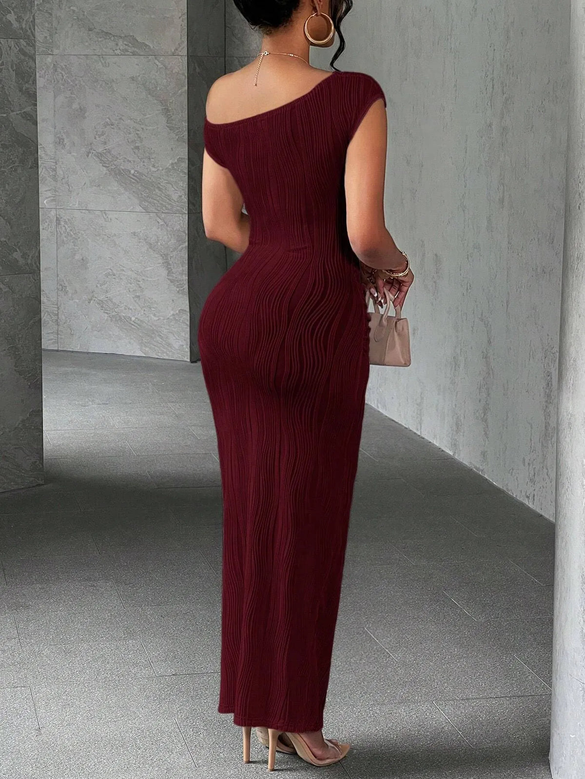 Asymmetrical One Shoulder Bodycon Maxi Dress - alternate view 12