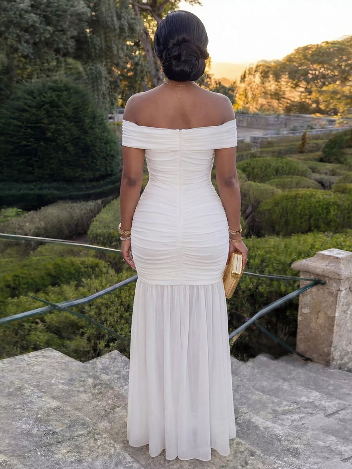 Off-Shoulder Ruched Mermaid Maxi Dress - alternate view 4