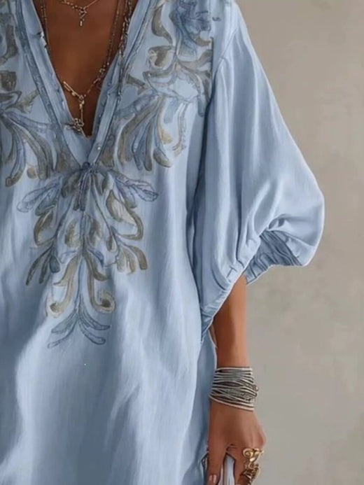 Full Size Embroidered V-Neck Mini Dress Plus Size - alternate view 3