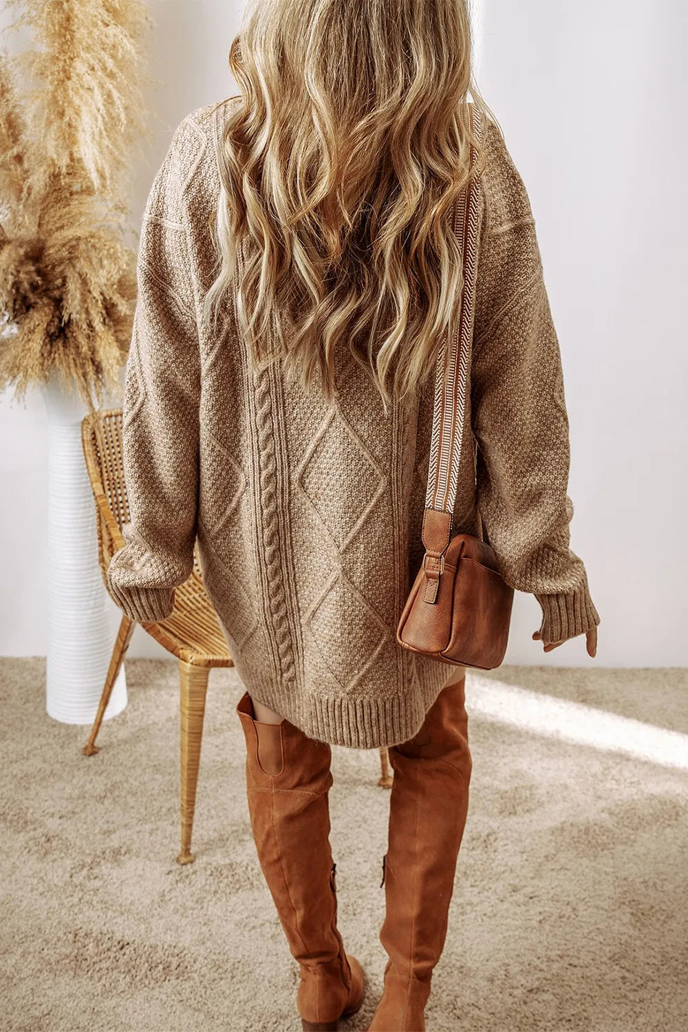 Cable-Knit Round Neck Sweater Dress - alternate view 13