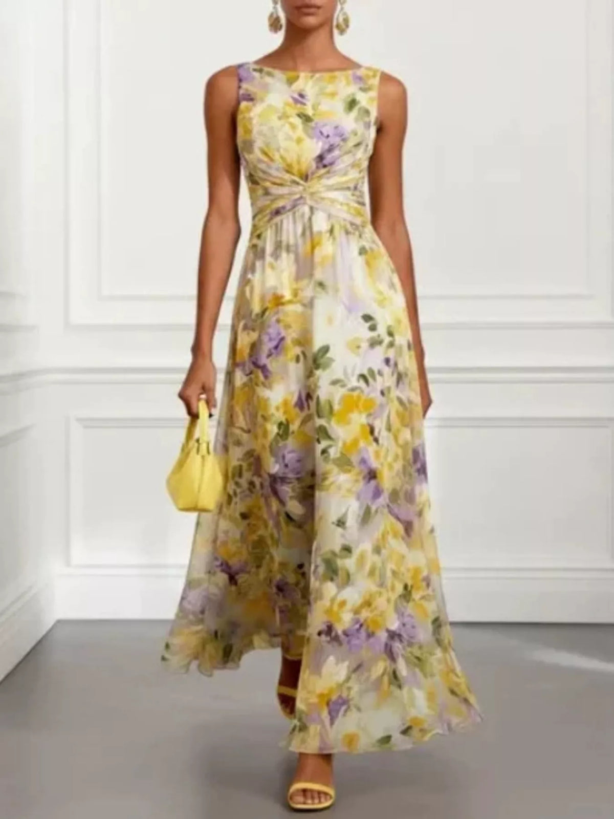 Floral Print Sleeveless Twist-Front Maxi Dress - alternate view 3