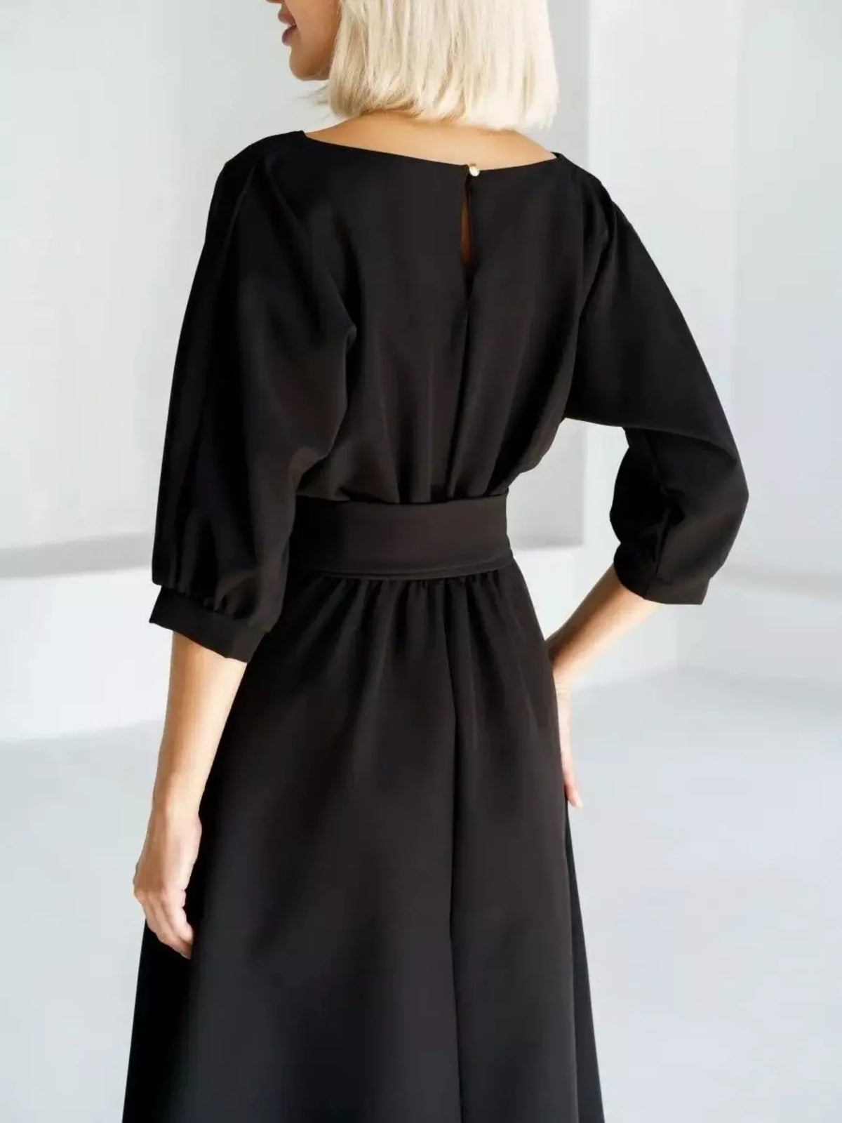 Elegant Belted Waist Midi Dress - alternate view 6