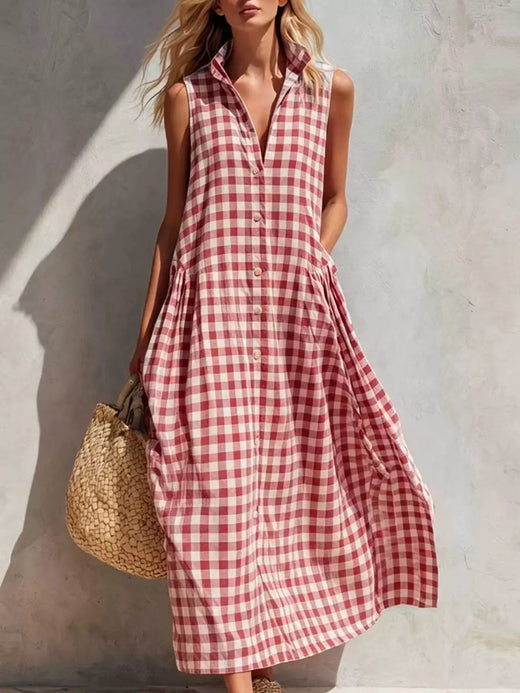 Full Size Sleeveless Gingham Button-Down Midi Dress Plus Size - alternate view 3