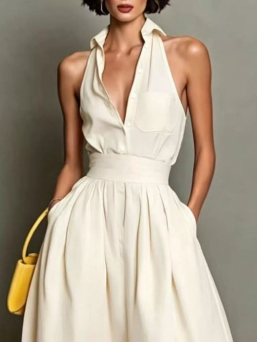 Sleeveless Collared A-Line Midi Dress - alternate view 2