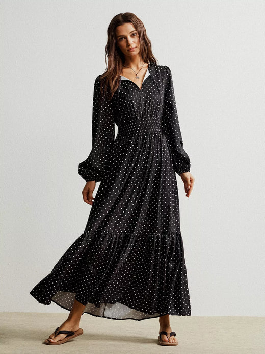 Polka Dot Long Sleeve Maxi Dress - alternate view 4