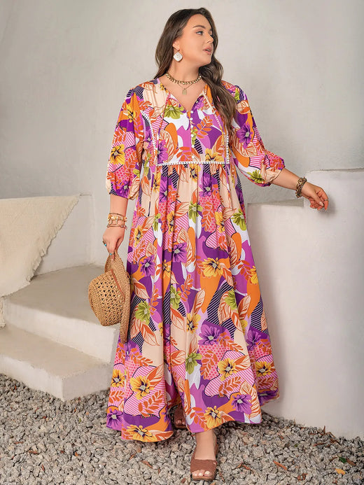 Printed Tie Neck Maxi Dress