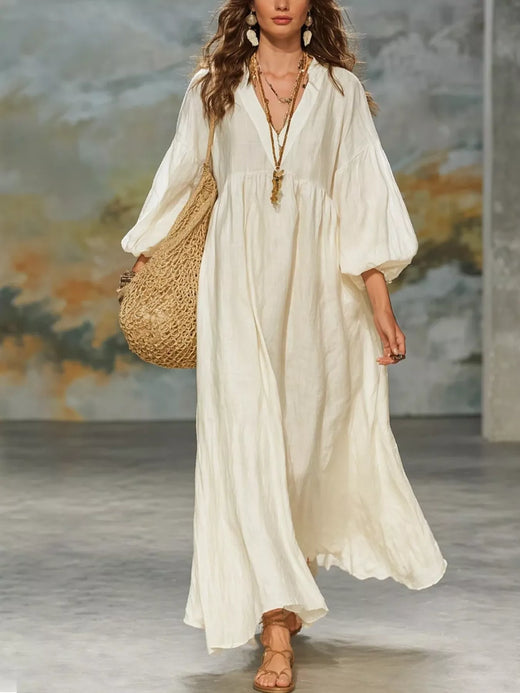 Full Size Notched 3/4 Sleeve Maxi Dress Plus Size