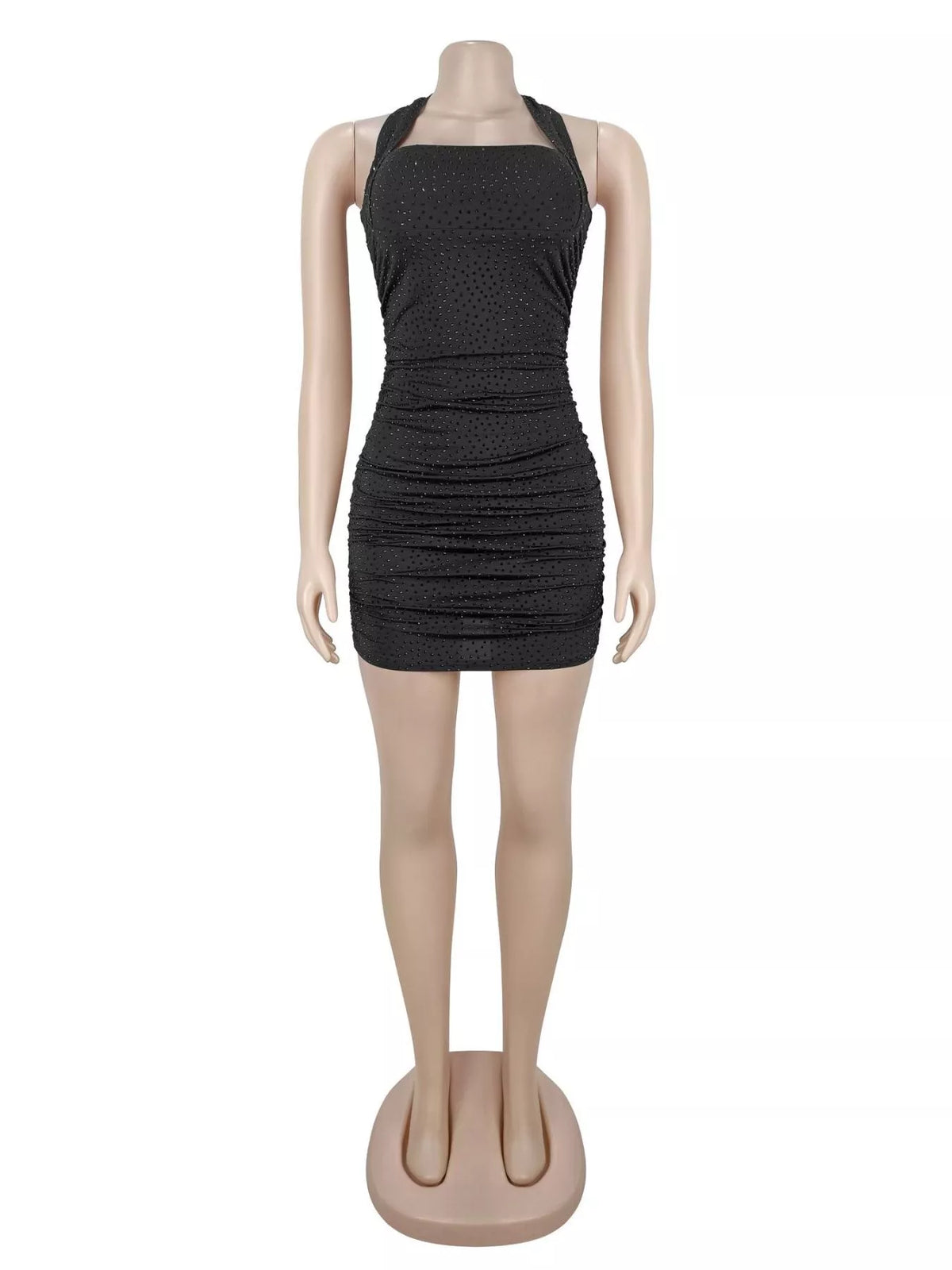 Rhinestone Ruched Halter Neck Bodycon Mini Dress - alternate view 5