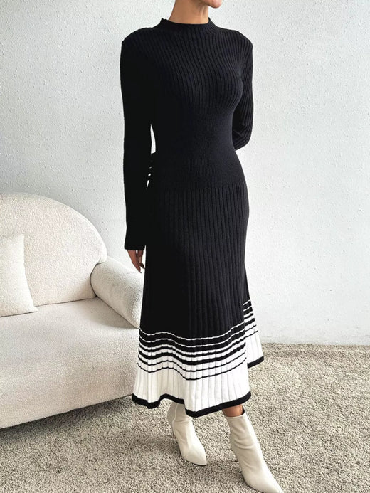 Ribbed Knit Sweater Dress with Striped Hem - alternate view 4