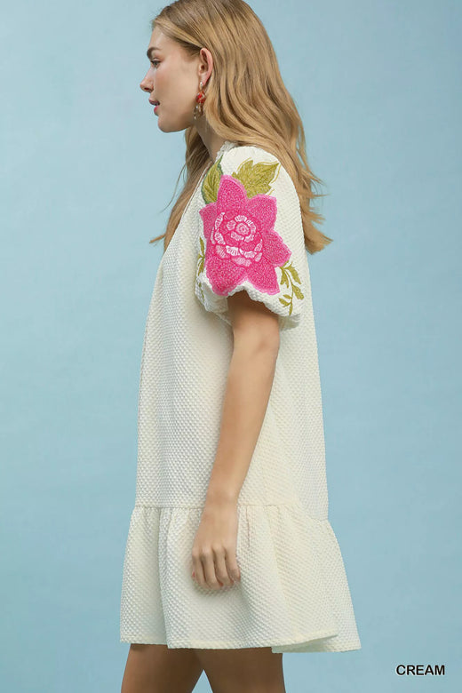 Floral Embroidered Textured Jacquard Dress - alternate view 2