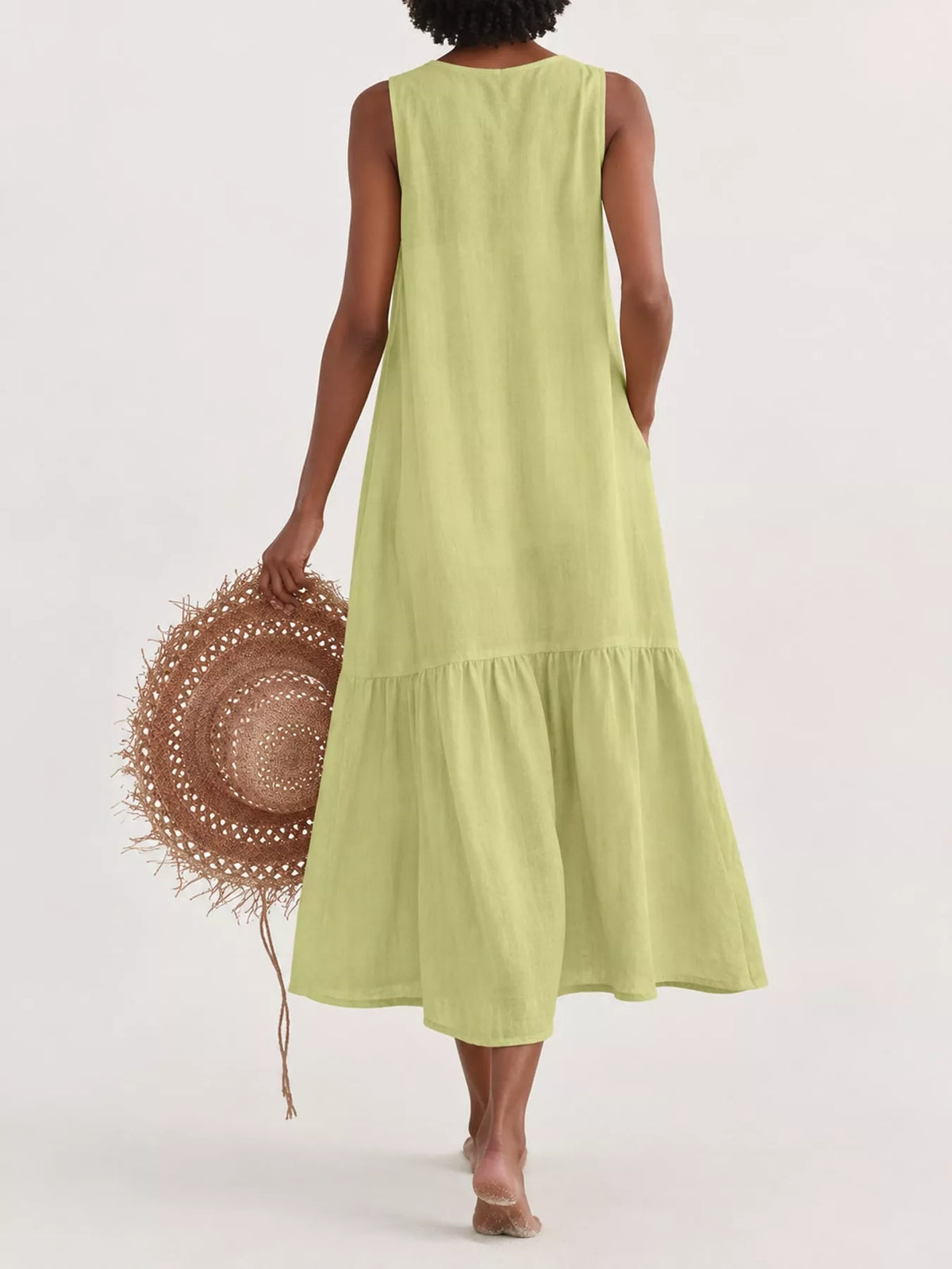 Full Size V-Neck Button Front Sleeveless Midi Dress Plus Size - alternate view 18