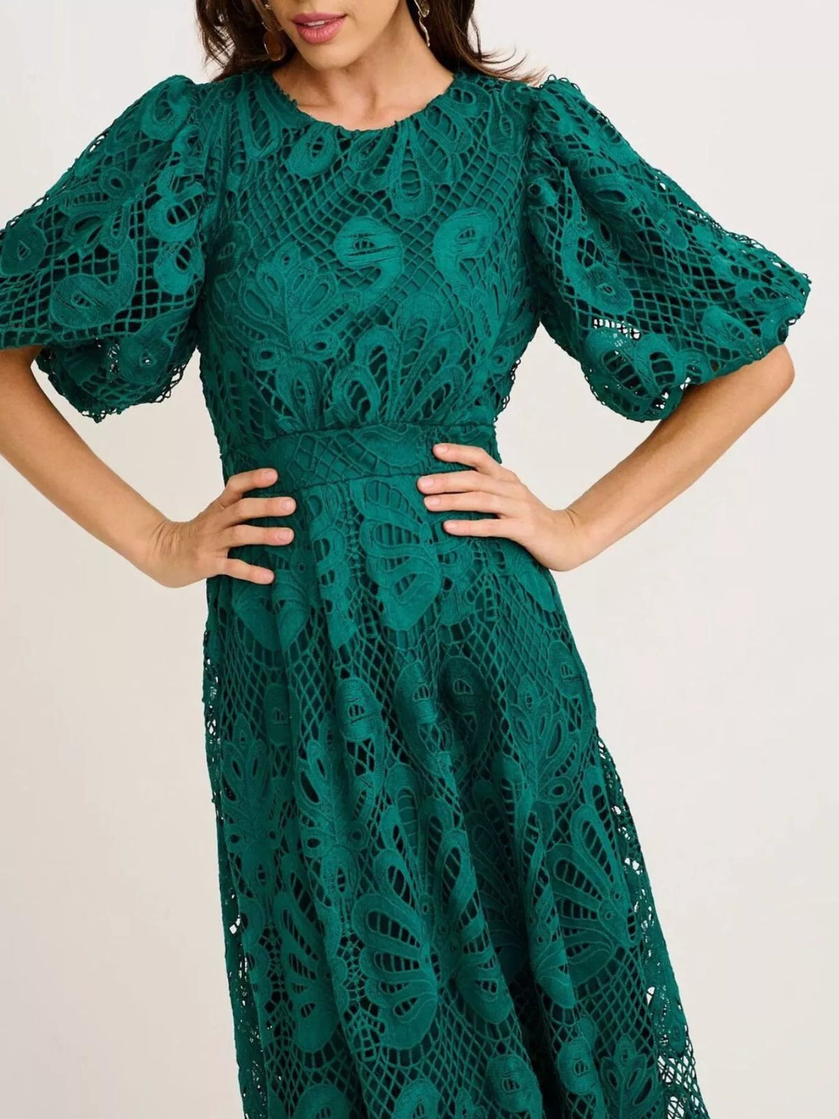Lace Puff Sleeve Midi Dress - alternate view 5
