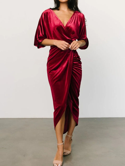 Ruched Surplice Half Sleeve Dress - alternate view 3