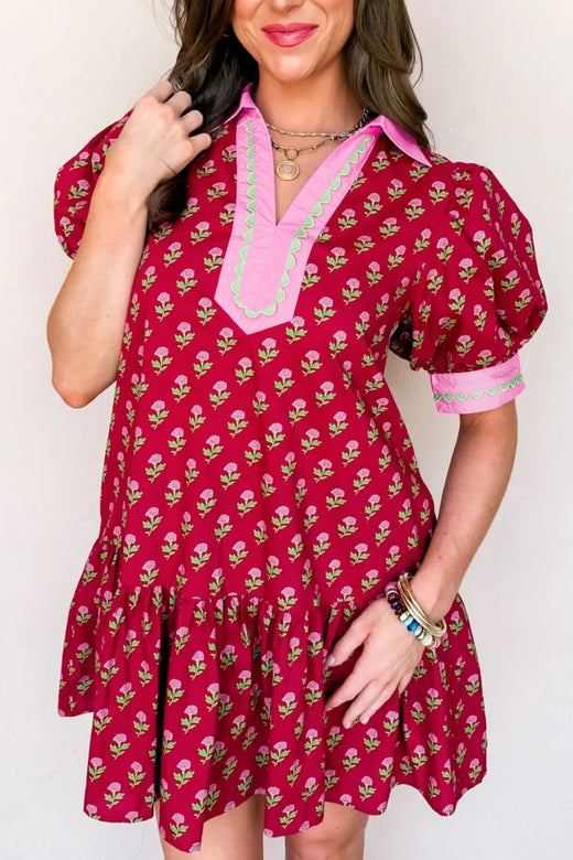 Floral Print Ruffle Hem Mini Dress - alternate view 3